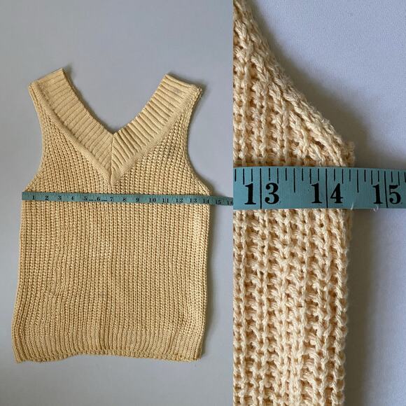 Vintage Ramie Cotton Sweater Vest Neutral V Neck Cropped XS - Picture 11 of 17